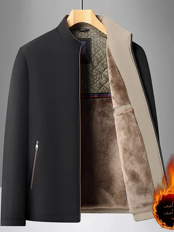 

Men's Fce Lined Stand Collar Jaet Busin Casual Warm Cotton Coat Autumn Winter Thiened Polyester Fiber Stand Fit