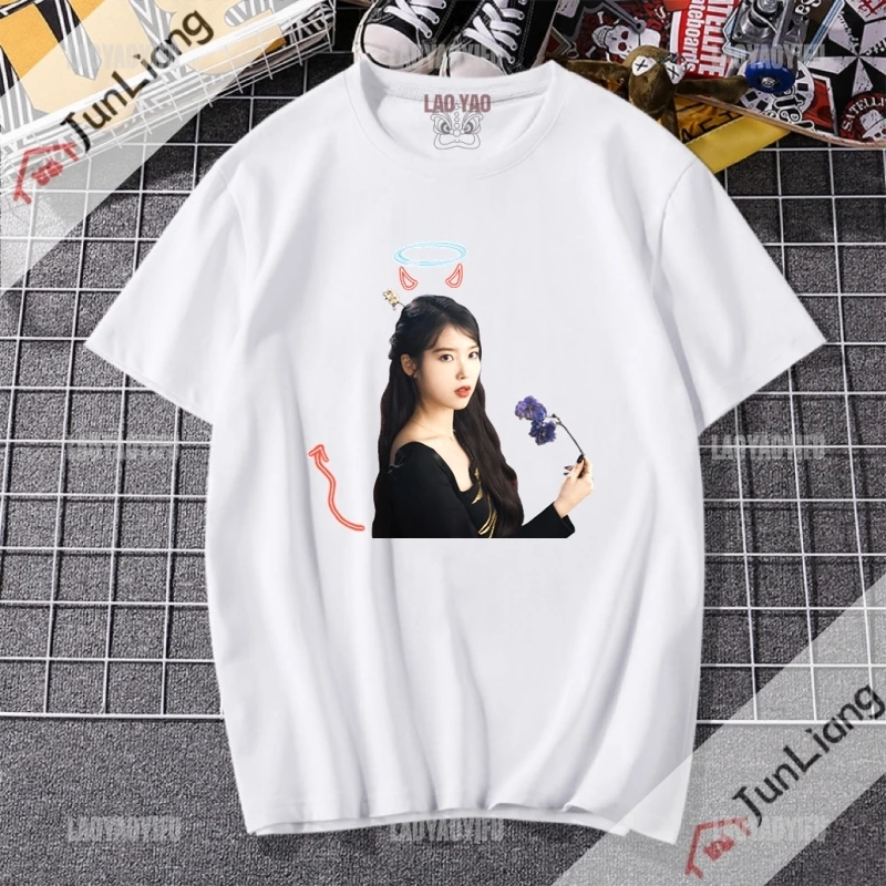 Iu Korean Fashion Woman Blouse 2023 Lee Ji Eun Y2k Tops Funny T Shirts Manga Kpop Zevity Aesthetic Clothing Cutecore T-shirts