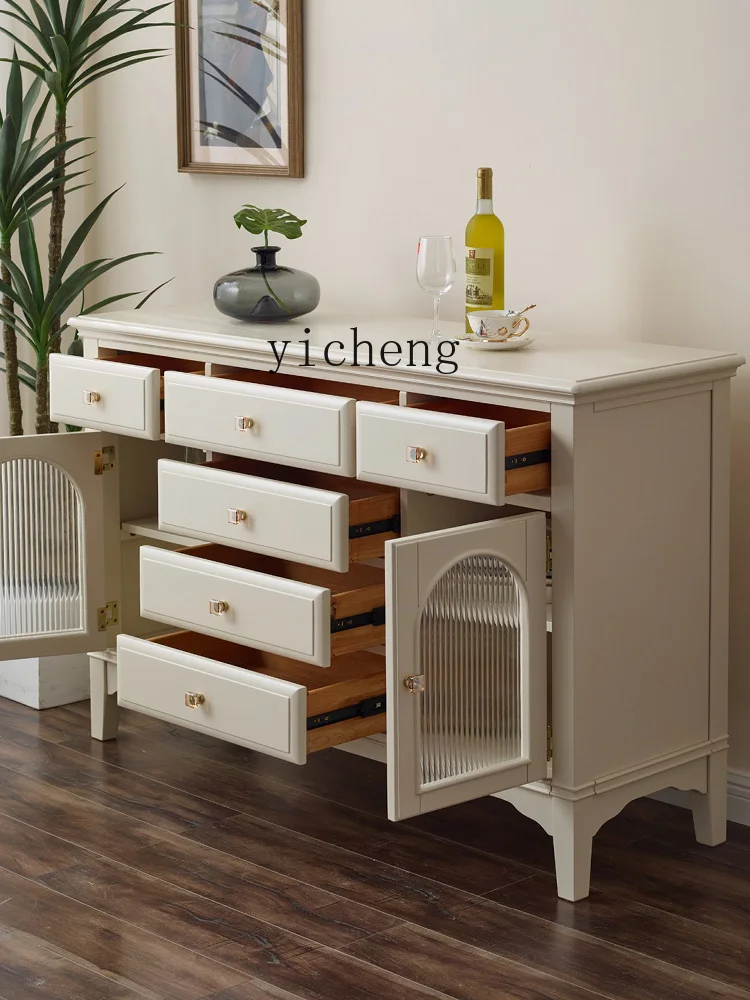 Zf Mediterranean Cream Style Household Small Apartment Full Solid Wood Chest of Drawers Sideboard Cabinet