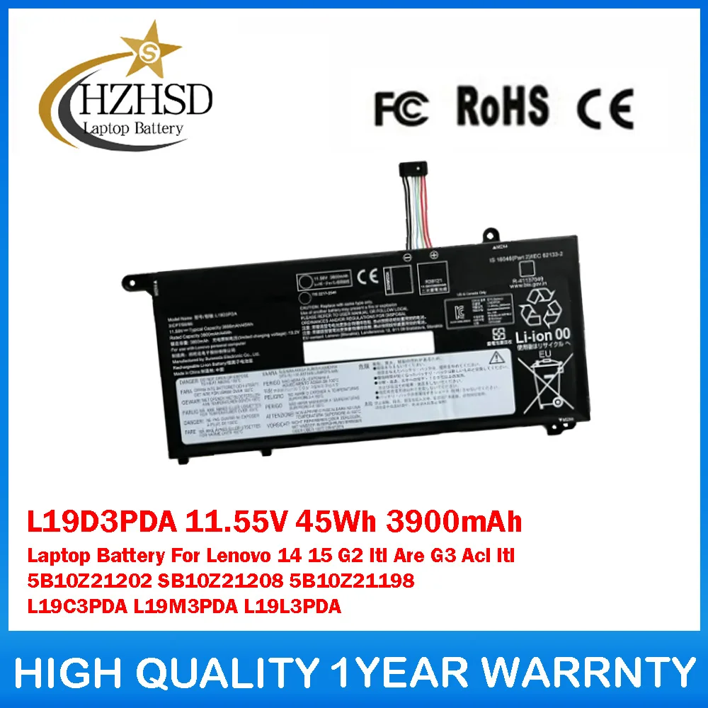 

L19D3PDA 11.55V 45Wh 3900mAh Laptop Battery For Lenovo 14 15 G2 Itl Are G3 Acl Itl 5B10Z21202 SB10Z21208 5B10Z21198 L19C3PDA