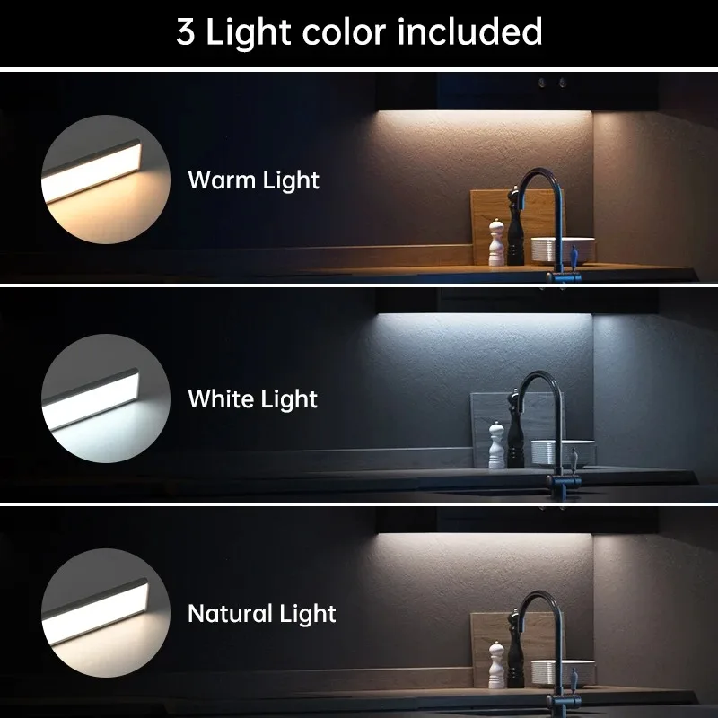 3 Colors in One Lamp Motion Sensor Light Wireless LED Night Light USB Rechargeable Aluminium Night Lamp Cabinet Wardrobe Lamp