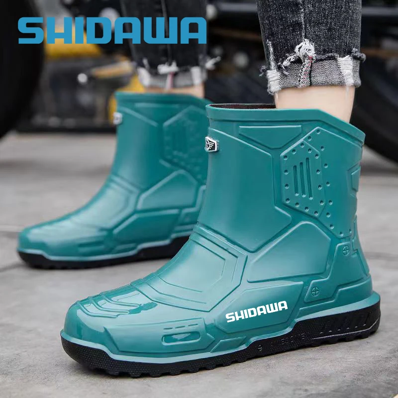 2023 Men\'s Fashion Outdoor Fishing Shoes Punk Rubber Boots Non-slip Waterproof Rain Shoes Car Wash Kitchen Work Shoes Size 36-45