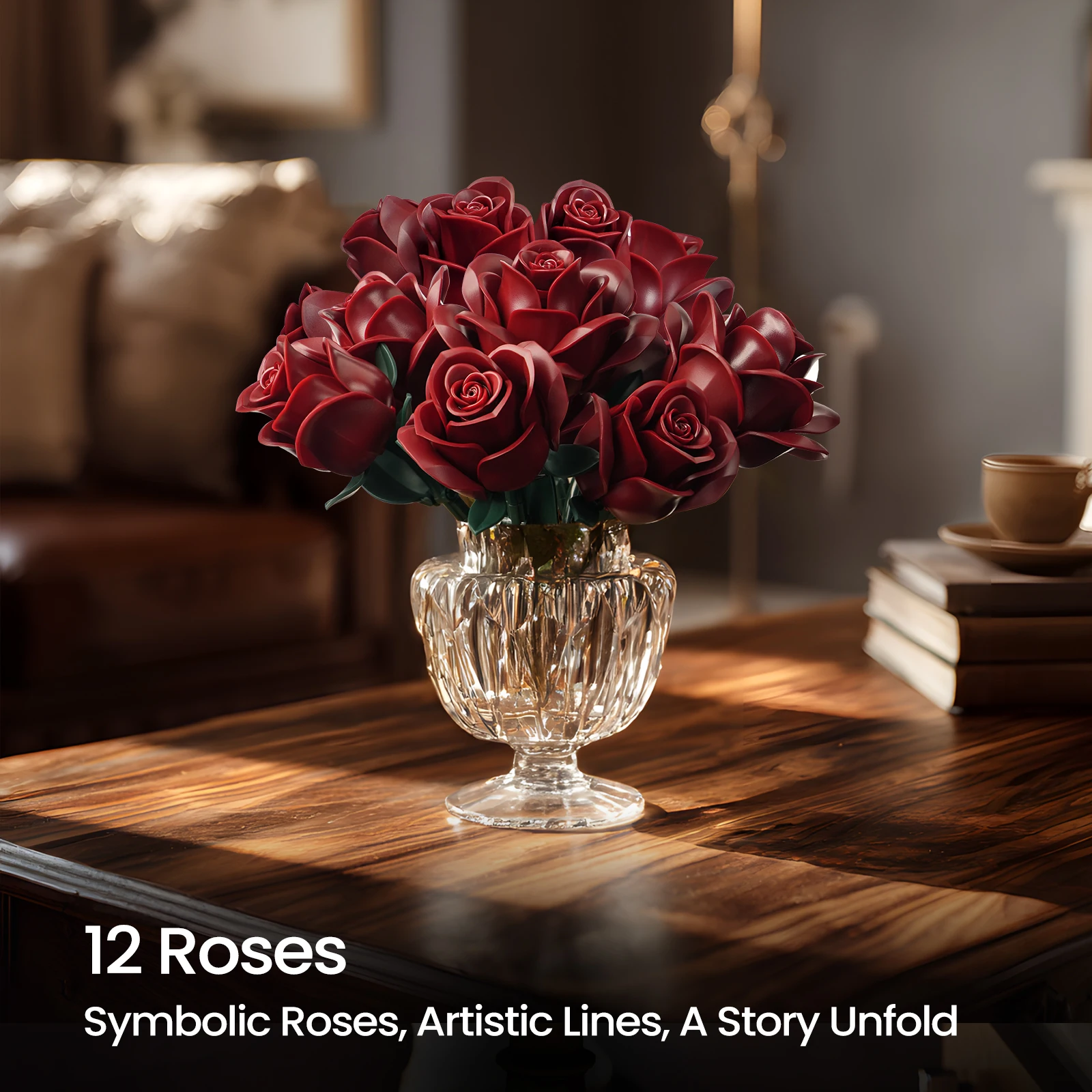 Juego de construcción de rosas rojas burdeos, ramo de flores artificiales, decoración botánica para el hogar, regalo de San Valentín para Halloween para adultos y mujeres