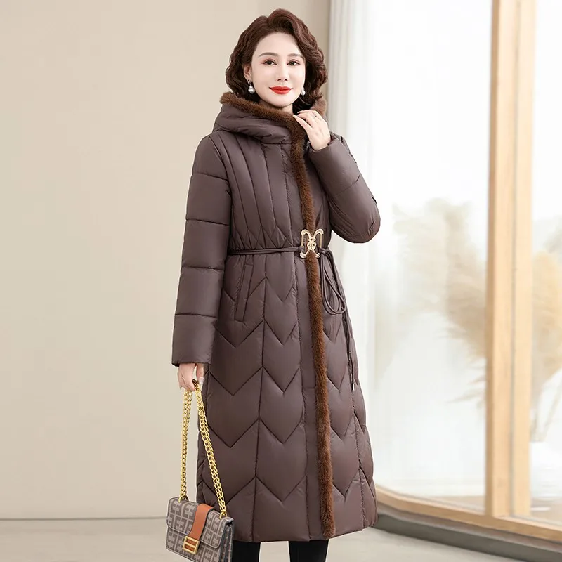 Vintage Thicken Down cotton Jacket Women Wear Winter New National style X- Long Coat Female Warm Hooded Parkas Overcoat