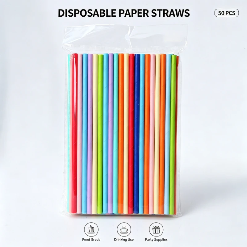 50PCS SingleUse Solid Color Paper Drinking Straws EcoFriendly Party Supplies for Birthday Wedding Christmas Festive Occasions