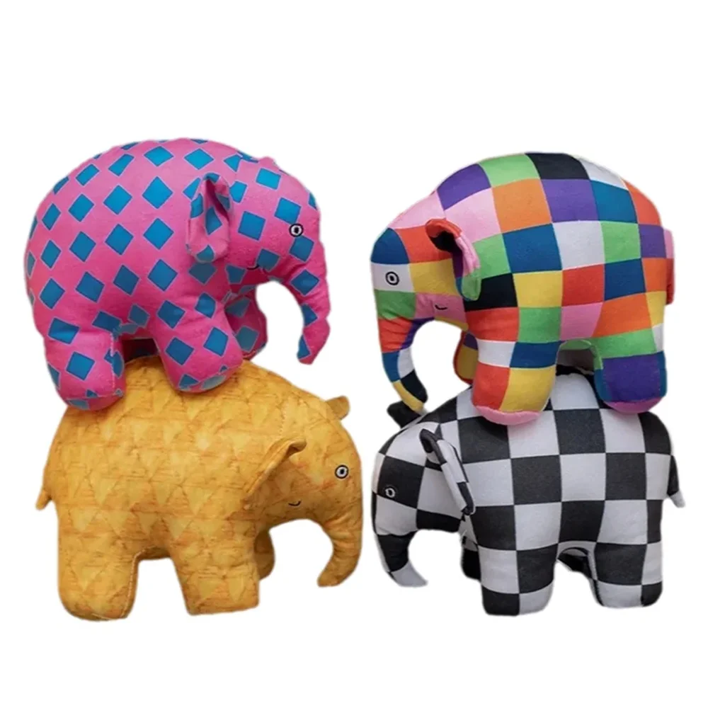 Cute Cartoon Anime Elmer The Elephant Figure Plush Toy Plaid Elephant Emma Plushies Doll Kids Appease Pillow Birthday Gift