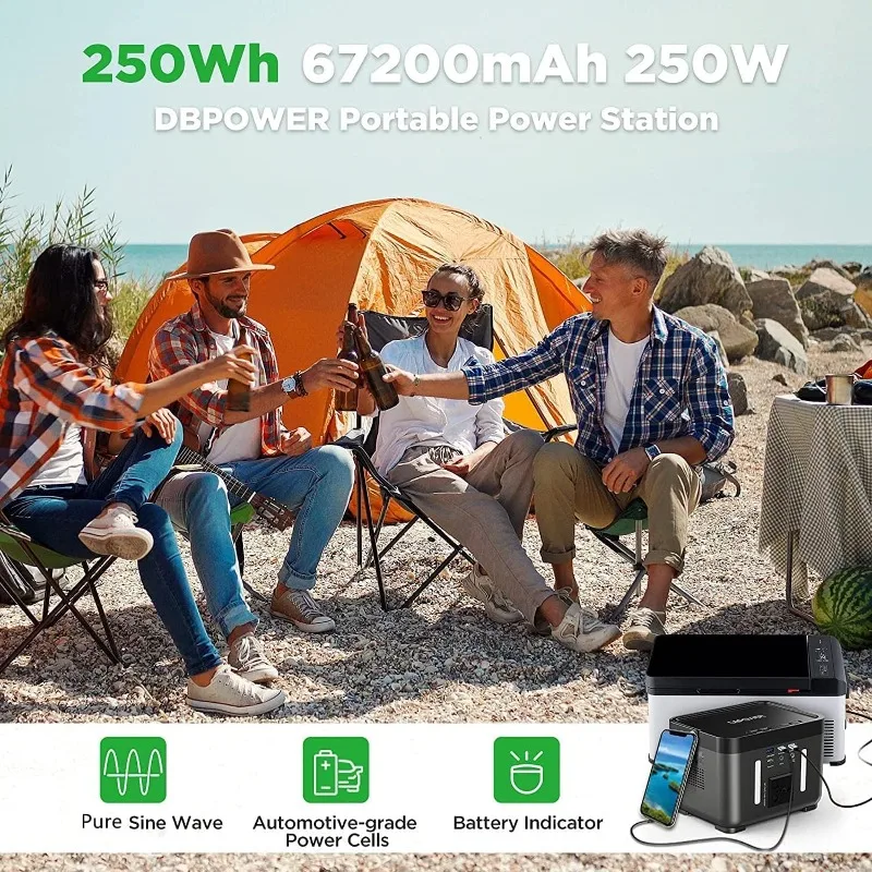 Portable Power Station, Peak 350W Backup Lithium Battery 250Wh 110V Pure Sine Wave AC Outlet Solar Generator Supply(Solar