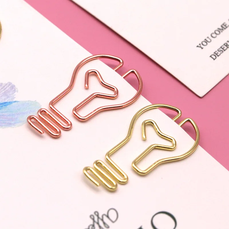30 pezzi in materiale metallico a forma di lampadina graffette graffette per carta colore oro Kawaii carino segnalibro clip di cancelleria per ufficio forniture scolastiche