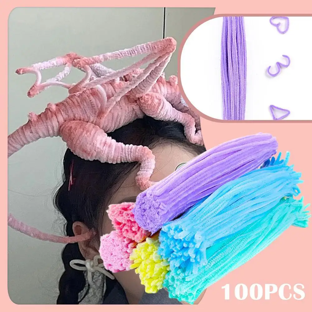 

100pcs Chenille Stem Pipe Kids DIY Creative Toy Chenille Sticks Cleaners Kindergarten Educational Plush Strips Handmade Material