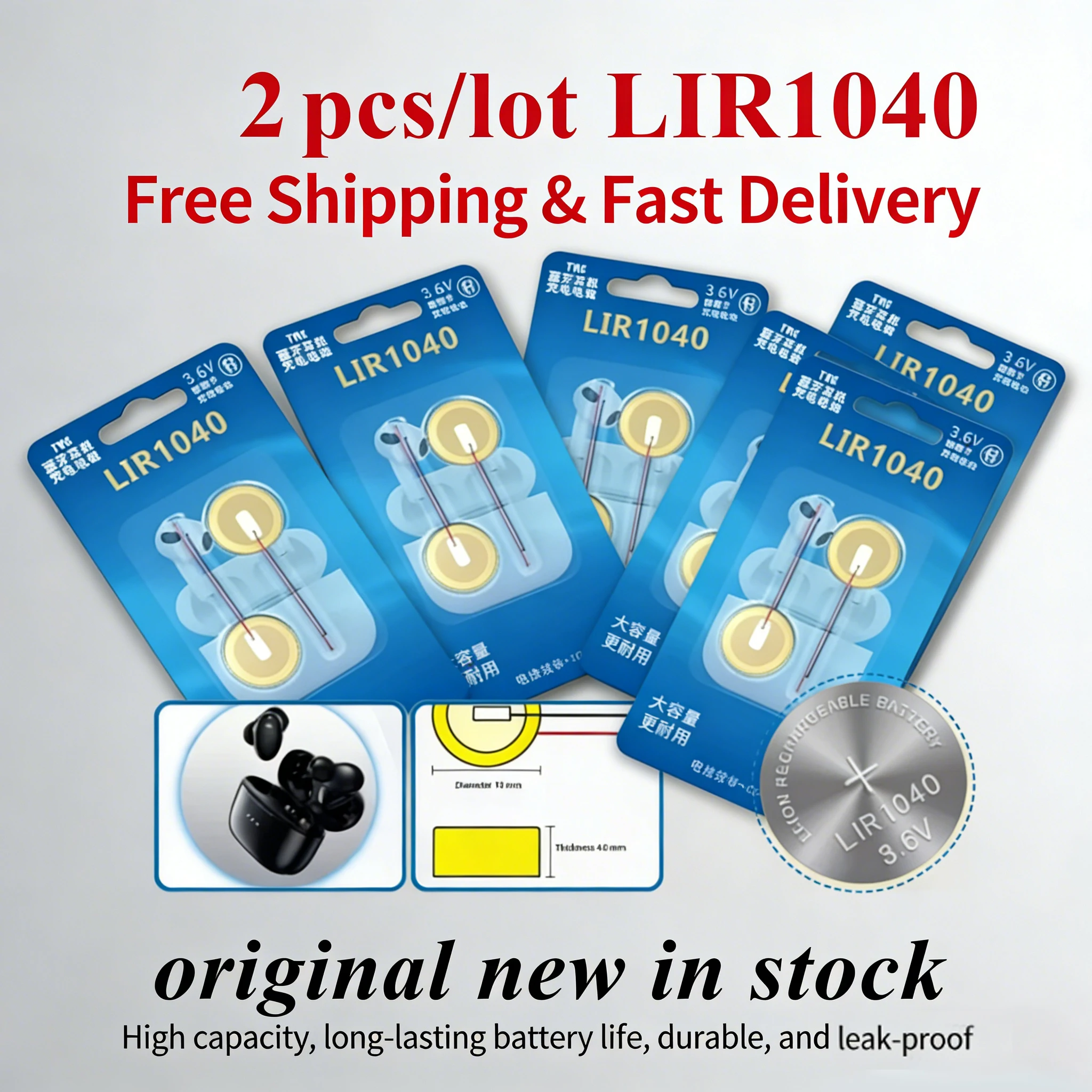 

2-10pcs LIR1040 3.6V 35mAh Rechargeable Li-ion Battery for TWS Wireless Earbuds Headphone, High Capacity Coin Cell Replacement