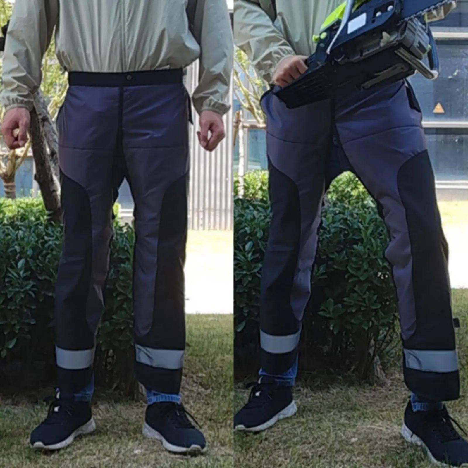 Pelindung Kaki Gergaji Mesin Desain Apron yang Dapat Disesuaikan, Pelindung Kaki Gergaji Mesin, Celana Keselamatan Kehutanan, Perlindungan 8 Lapis, Strip Reflektif