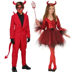 Umorden Kids Children Red Horn Demon Devil Costume Cosplay for Boys Girls Toddler 2-3T 4-10T Halloween Purim Fantasia Clothes