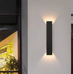 Outdoor Waterproof Wall Lamps Strip Aluminum Wall Lights 18W LED Black Wall Lamp Bedroom Exterior Outdoor Lighting Fixtures