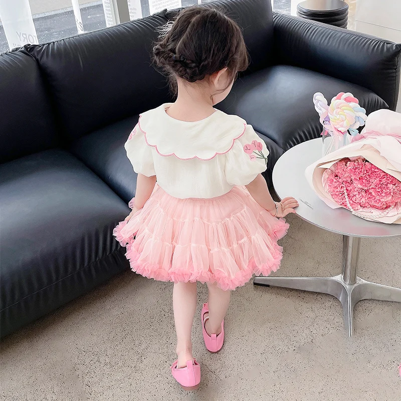 2023 Summer Baby Girls Clothing Sets Children Floral Shirt Bow TUTU Skirt Lace Princess Costumes Kids Clothes Outfits 2-8 Years