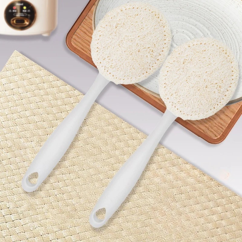 

Natural Loofah Pot Brush with Handle Does Not Damage The Pot Kitchen Oil Stains Household Long Handle Cleaning Brush