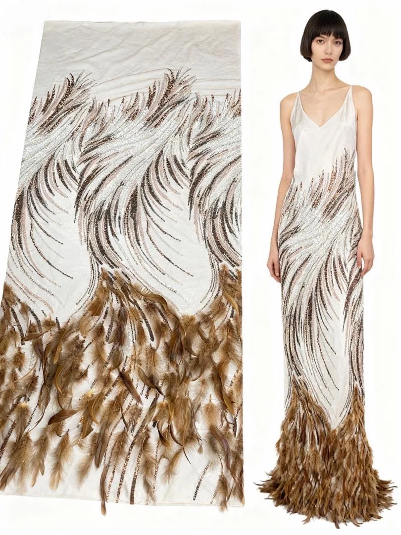 

Fashion 3D Feather Lace 2025 High Quality African Lace Fabric Bead French Feather For Nigerian Ladies Party Wedding Dress Sewing