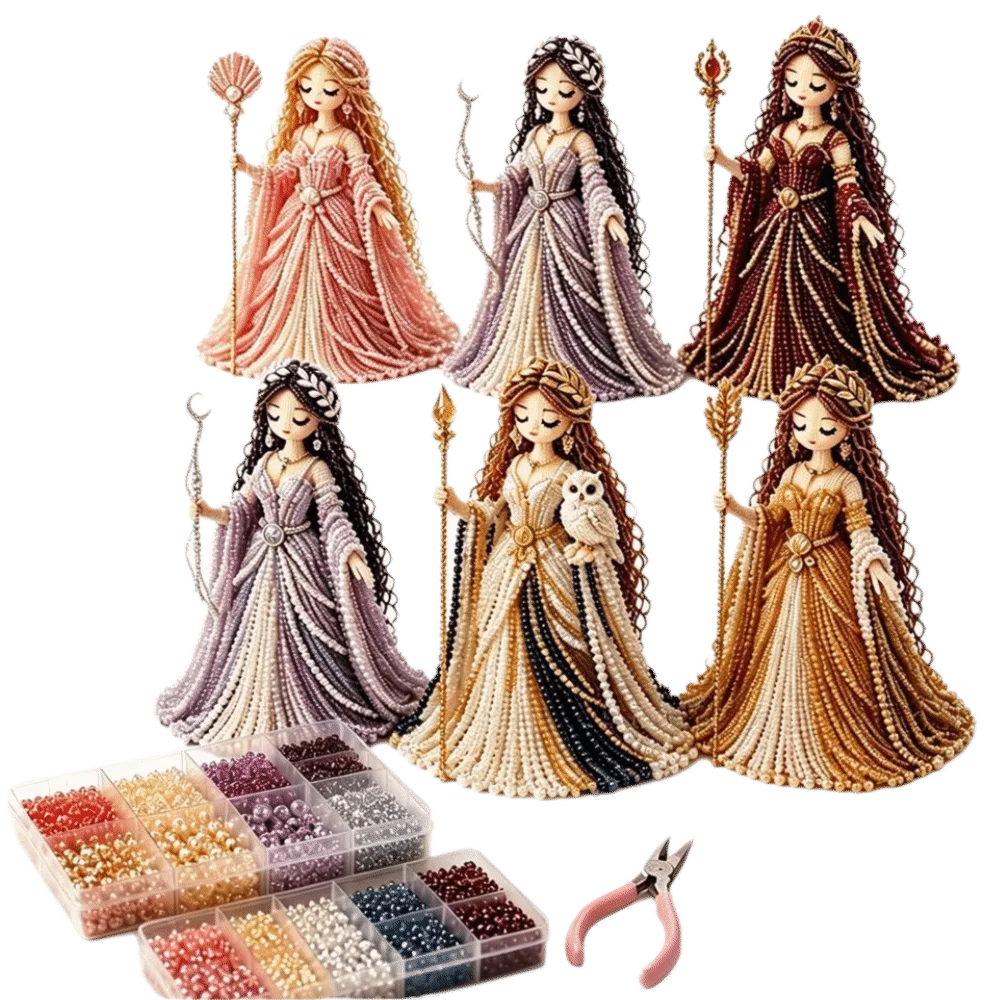 3D Design Beaded Goddess DIY Kit Miniature Size Weaving Technique Handmade Beading Kit Mythological Theme Complete Tools Set