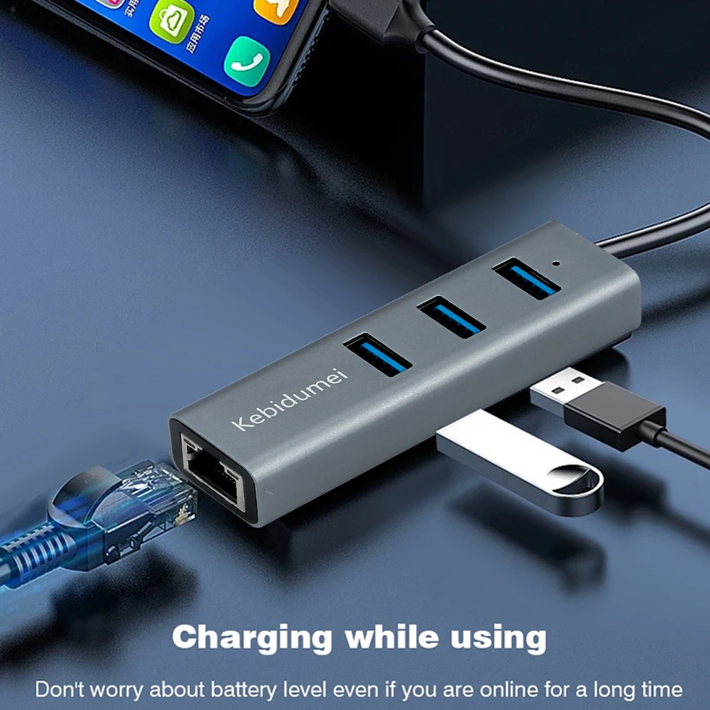 4 في 1 ​ محول USB-C أو USB-A إلى جيجابت إيثرنت مع 3 منافذ USB 3.0 Hub 5Gbps نقل البيانات التوصيل والتشغيل لأجهزة الكمبيوتر المحمول Macbook