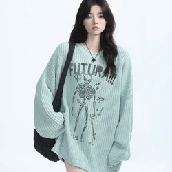 American Retro Lazy Style Street Round Neck Sweater for Women Oversized Loose Trendy Brand New Knitted Sweater