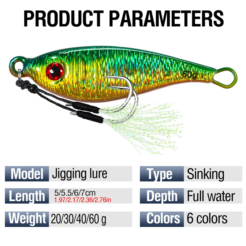 6Pcs Jig Slow Clamp 3D Eyes Fishing Lure Metal Jigging Casting Bait With Double Assist Hooks Luminous Lure For Outdoor Fishing