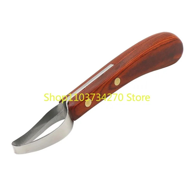 1Pc Horseshoe Knife Ring Blade Sheep Stainless Steel Double-edged Wooden Handle Hoof Trimming Knife Cattle Hoof Trimming Tools