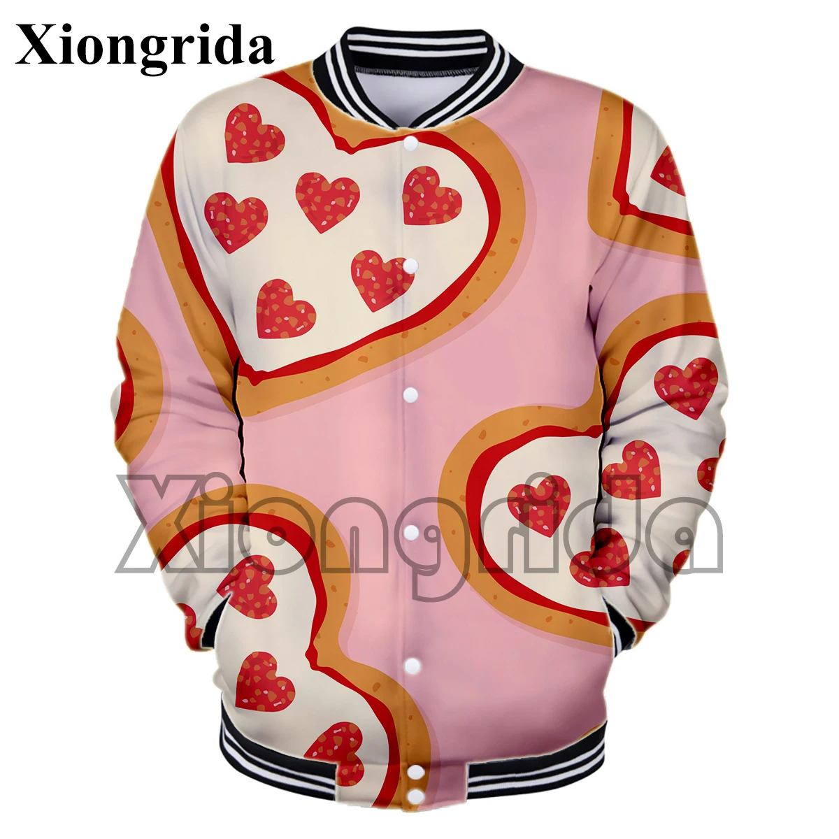 

Pizza Print Baseball Uniform Men Novelty 3D Food Print Jacket Loose Casual Male Coat Sports Hip Hop Tops Streetwear