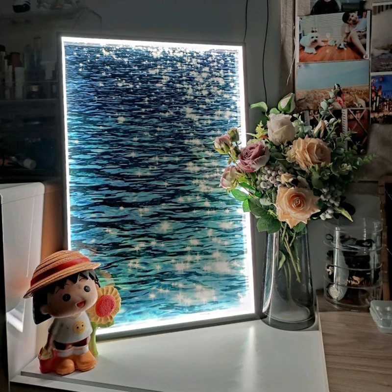 Ocean View Bedroom Bedside Lamp Painting Living Room Foyer LED Decoration Painting Luminous Atmosphere Painting Hanging Painting