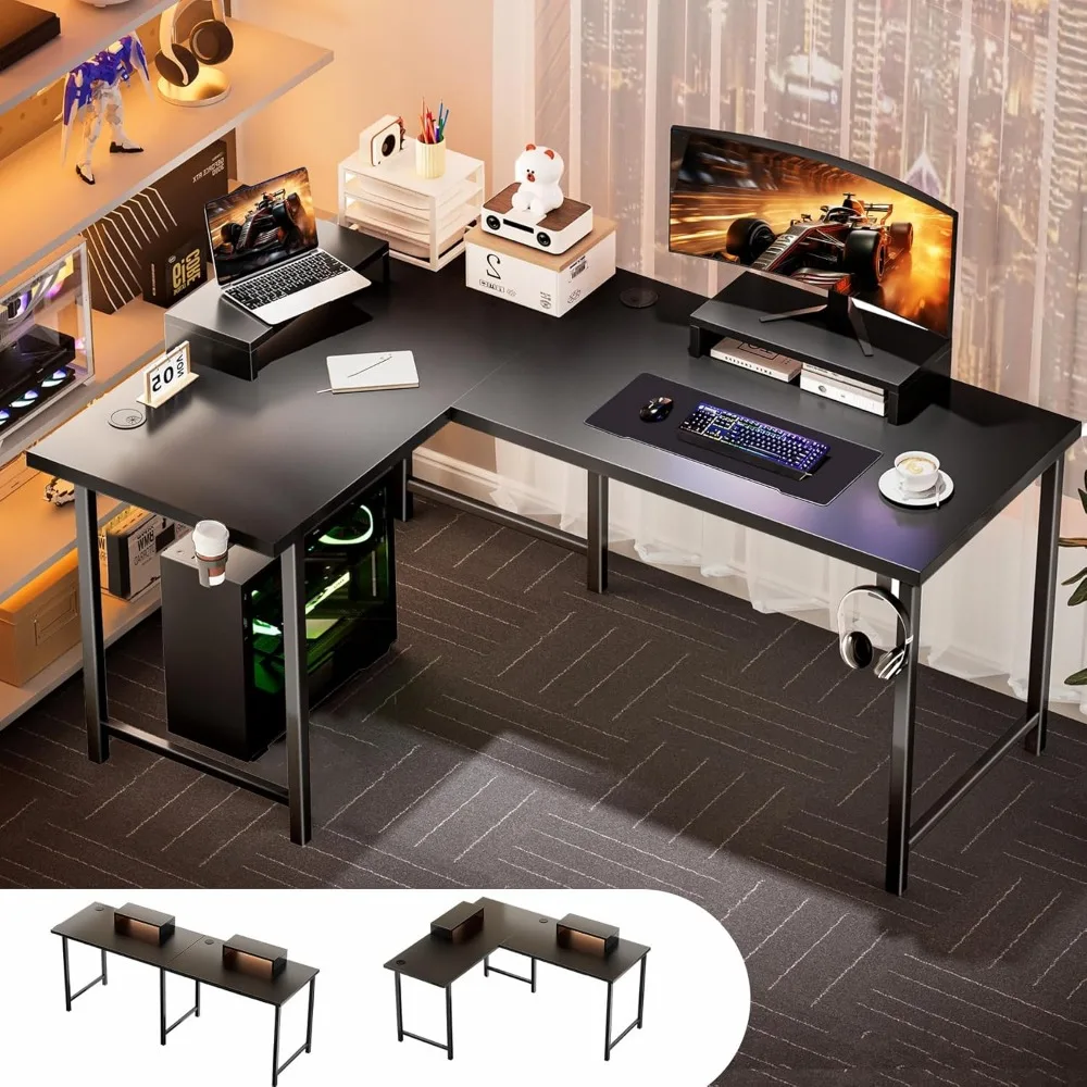 

Premium L Shaped Gaming Desk 57, Reversible Computer Desk Compatible with Monitor Arm Corner Desk Gaming Table for Home Office