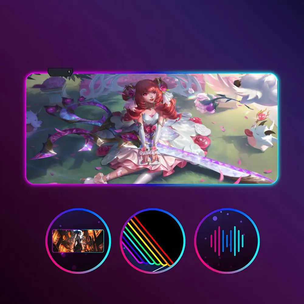 Game League of Legends Gwen Mouse Pad RGB luminous 900X400mm large table mat non-slip extra large game office mouse pad