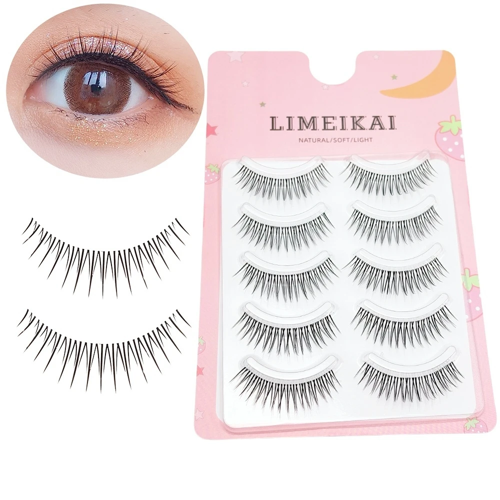 

5 Pairs Natural-Looking False Eyelashes With Clear Band, Reusable Wispy Extension Anime Lashes, Bulk Pack For Cartoon Effect