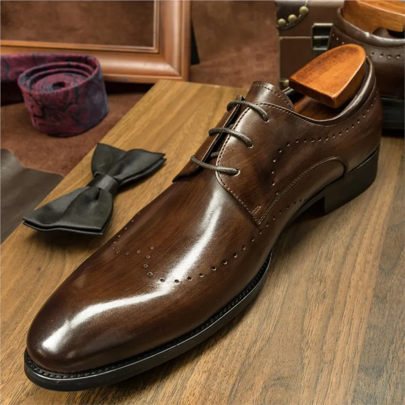 

European Luxury Mens oxford Dress Shoes Genuine Leather Black Brown Handmade Mens Shoes Lace Up Business Office Formal Shoes Men