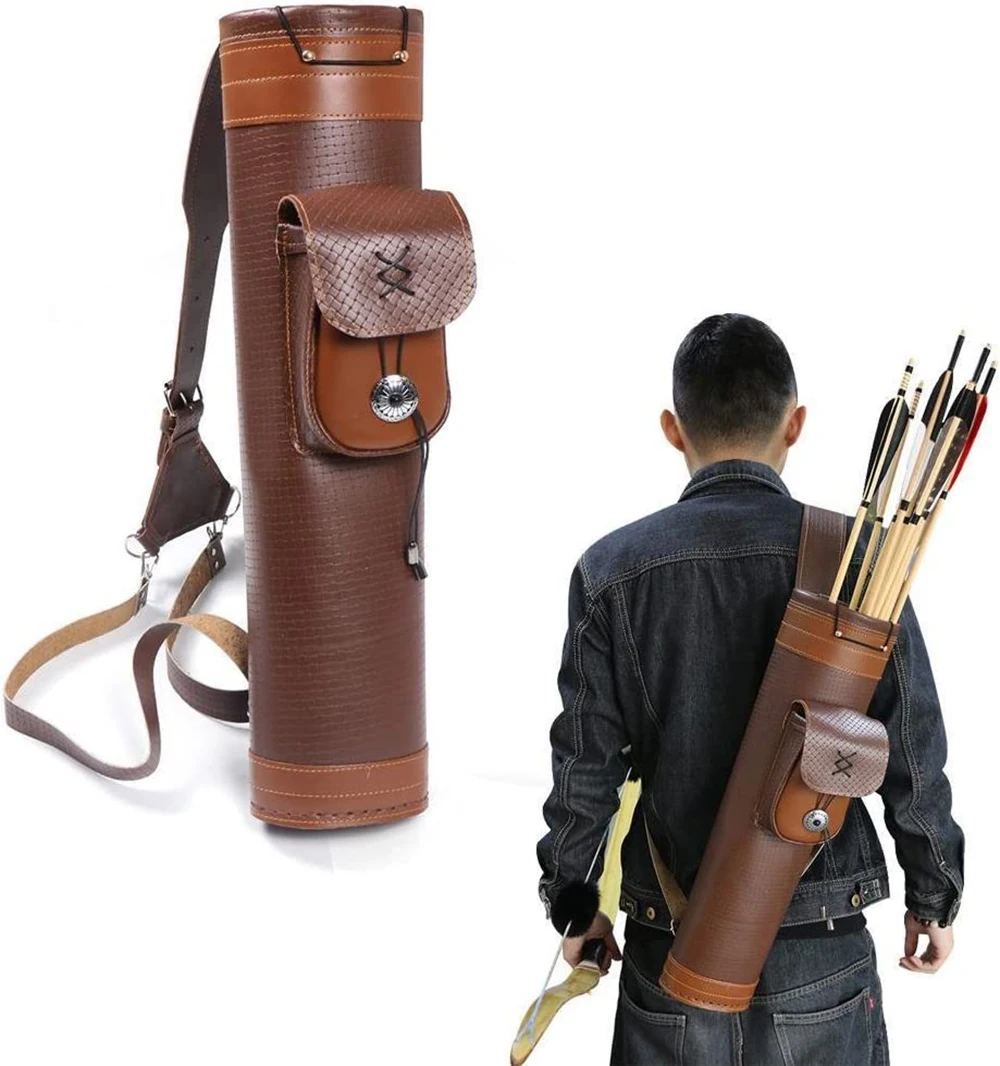 Archery cowhide Arrow Quiver Handmade Traditional Shoulder Back Quiver Arrow Holder for hunting shooting