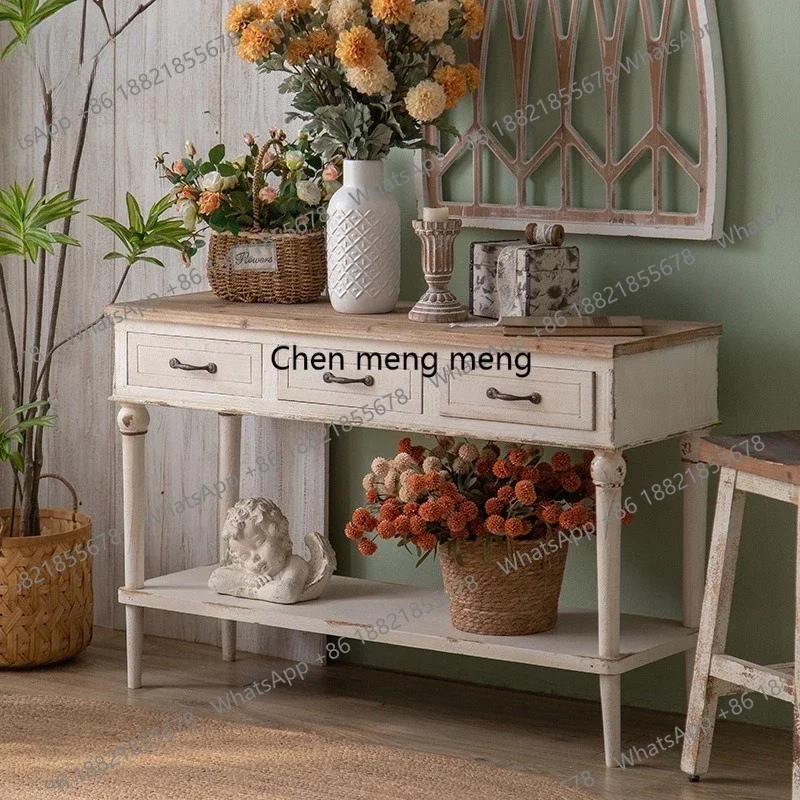 AB03White retro decoration console table B&B distressed antique jewelry store display table