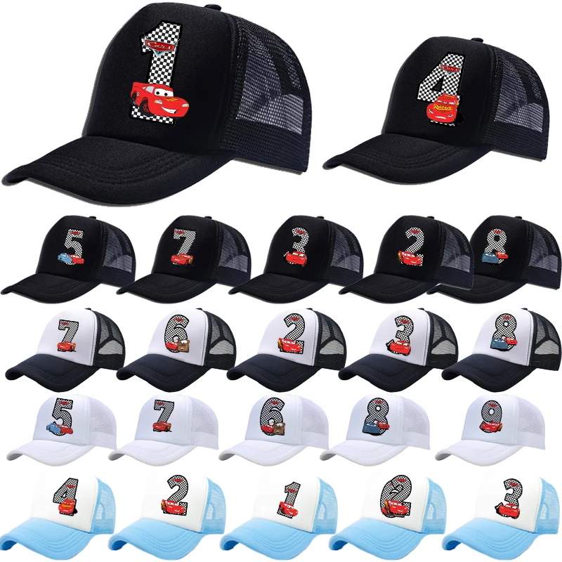 Casquettes de baseball McQueen Cars Pixar Rains pour enfants, chapeaux de soleil pour garçons et filles, casquettes imprimées réglables, numéros porte-bonheur de 0 à 9