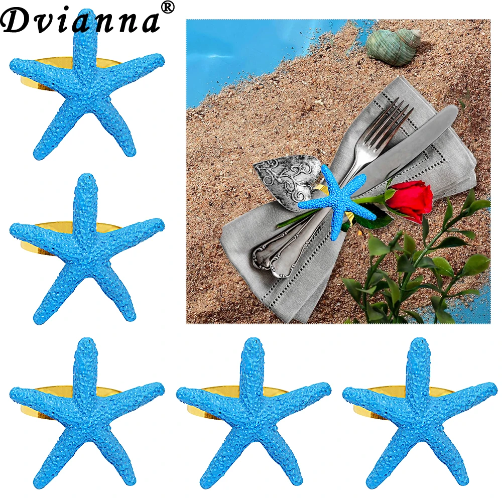 

20Pcs Realistic Starfish Napkin Rings White/Blue Ocean Theme Table Decor for Beach Weddings Coastal Parties Summer BBQ Christmas