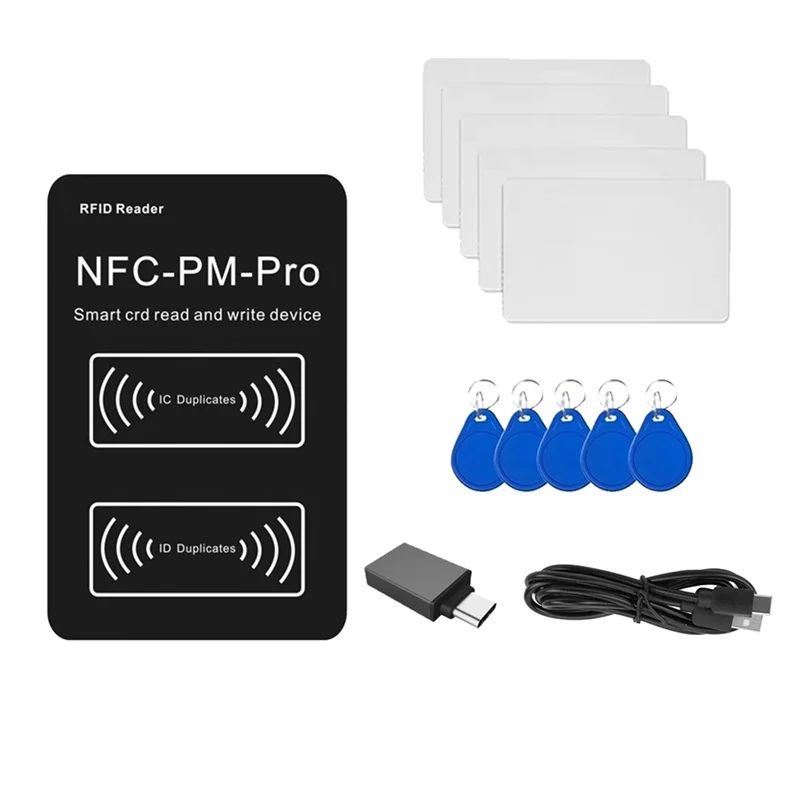 

RFID-считыватель смарт-чипов PM PRO-декодер + 5XUID-карт + 5XCUID-брелок NFC-ключ-копировальный аппарат 13,56 МГц 125 кГц значок запись токен клон