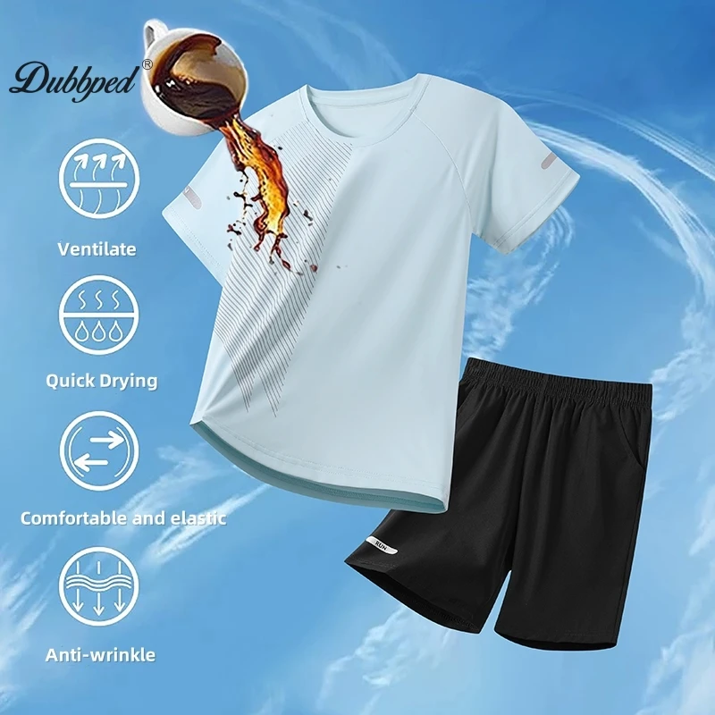 Dubbped Summer Kids Quick-drying Sports Suit Childrens Boys Short Sleeve Football Suit Breathable Girls Sports Wear Outfit