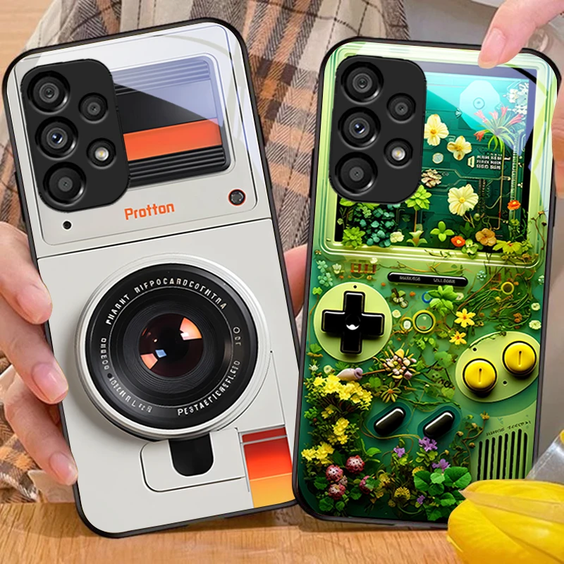 

Silver Game Console For Samsung Galaxy S 8 9 10 20 Plus 21 FE 22 23 24 Ultra S7 Edge Black Tempered Glass Phone Case Hard Shell