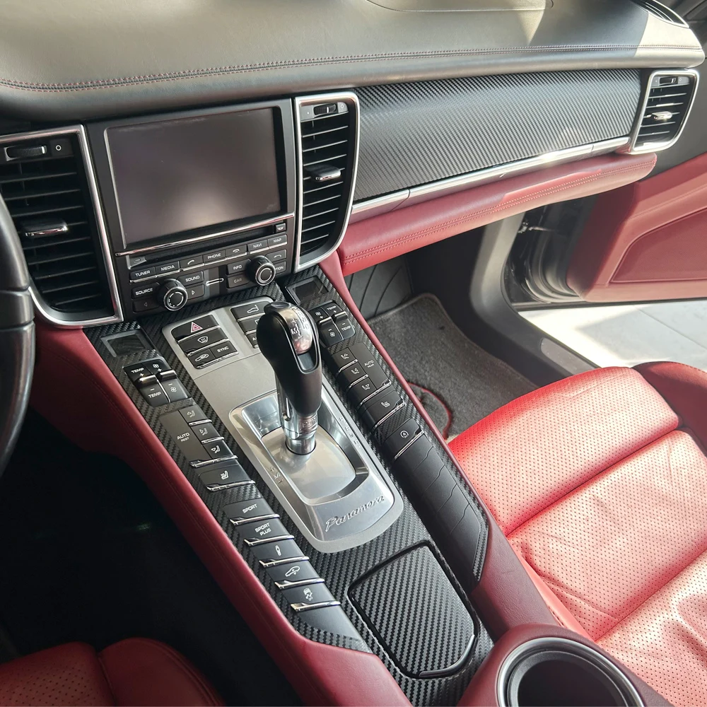 For Porsche Panamera 2010-2016  Interior Central Control Panel Door Handle Carbon Fiber Stickers Decals Car styling Accessorie