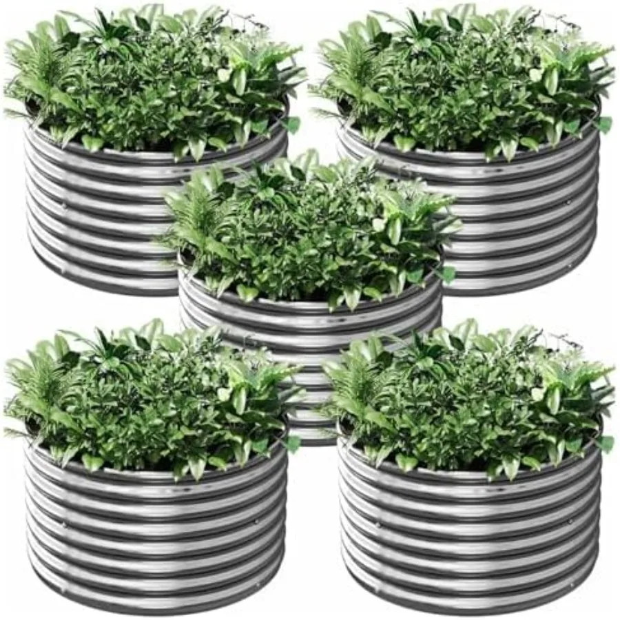 

5 Pack Round Galvanized Raised Garden Bed Outdoor Metal Garden Bed for Vegetables Above Ground Garden Box for Flower Steel Rais