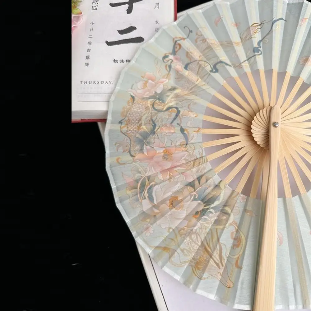 Elegant Handmade Round Bamboo Fan Portable Handheld Collapsible Hand Fan Lightweight Tassel Dance Fan Lady's