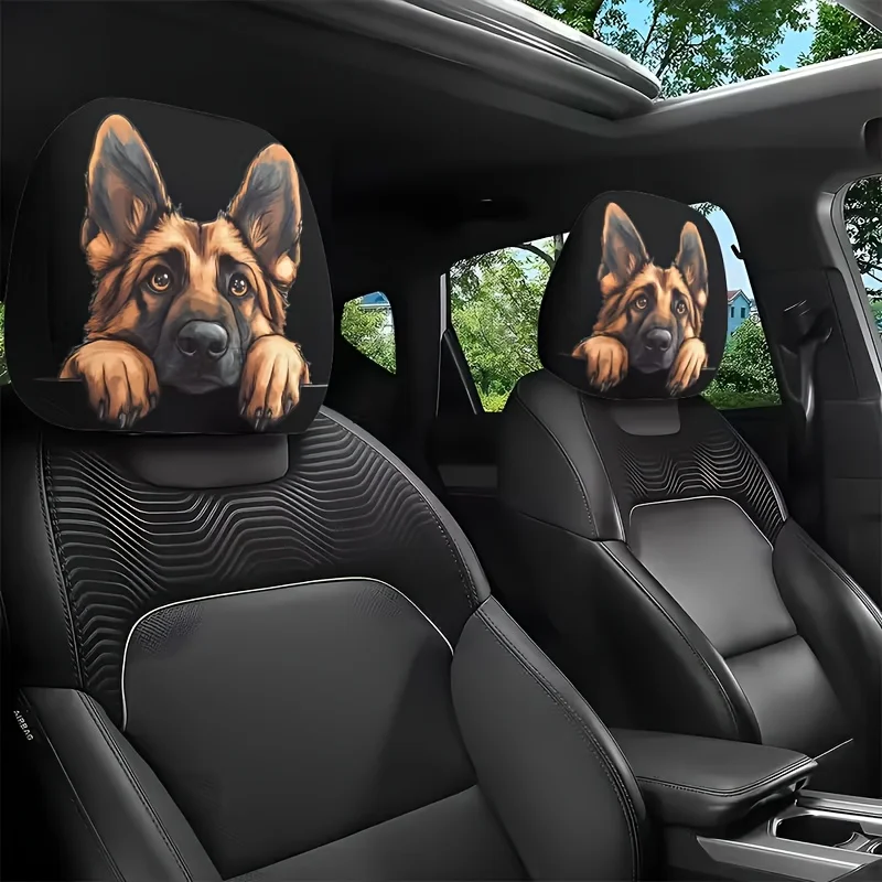 2Pcs Border Collie Sheepdog Pattern Car Headrest Covers Universal Fit All Season Easy Clean Stylish Car Interior Decor Ideal