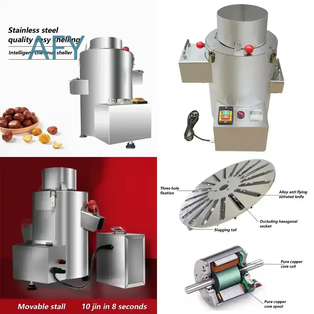 Electric Chestnut Shelling Machine for 220V Commercial Use Chestnut Peeler for Vegetable Market Stall Cone Type Nut Peeling