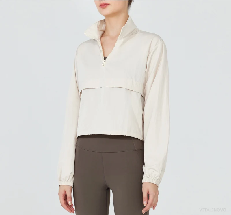 VITALINOVO Damen-Sportjacke, leichter Pullover mit Viertelreißverschluss, für Golf, Wandern, Laufen, Windjacke, UPF50+, wasserdichte Jacke – Detail 9