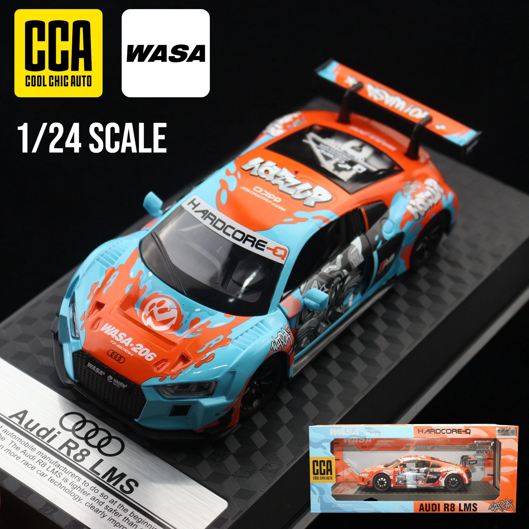 

CCA WASA 1/24 Audi R8 LMS модель игрушечного автомобиля, литая под давлением гоночная миниатюрная бесплатная колеса, звук и свет, открывающаяся дверь, коллекция, подарок для мальчика