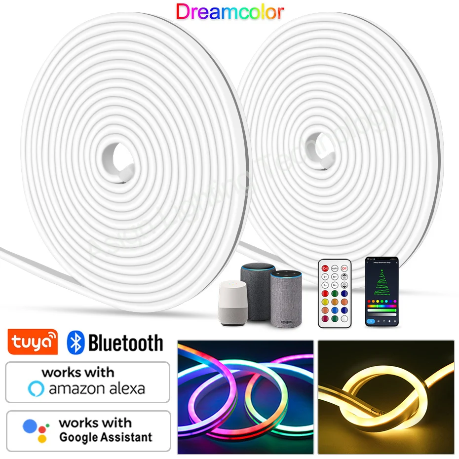 

Multicolor Chasing Neon Led Strip 12V 1M 5M 10M 96Leds/M WiFi Remote RGBIC Led Tape Light Waterproof Lamp For Bars Game Room
