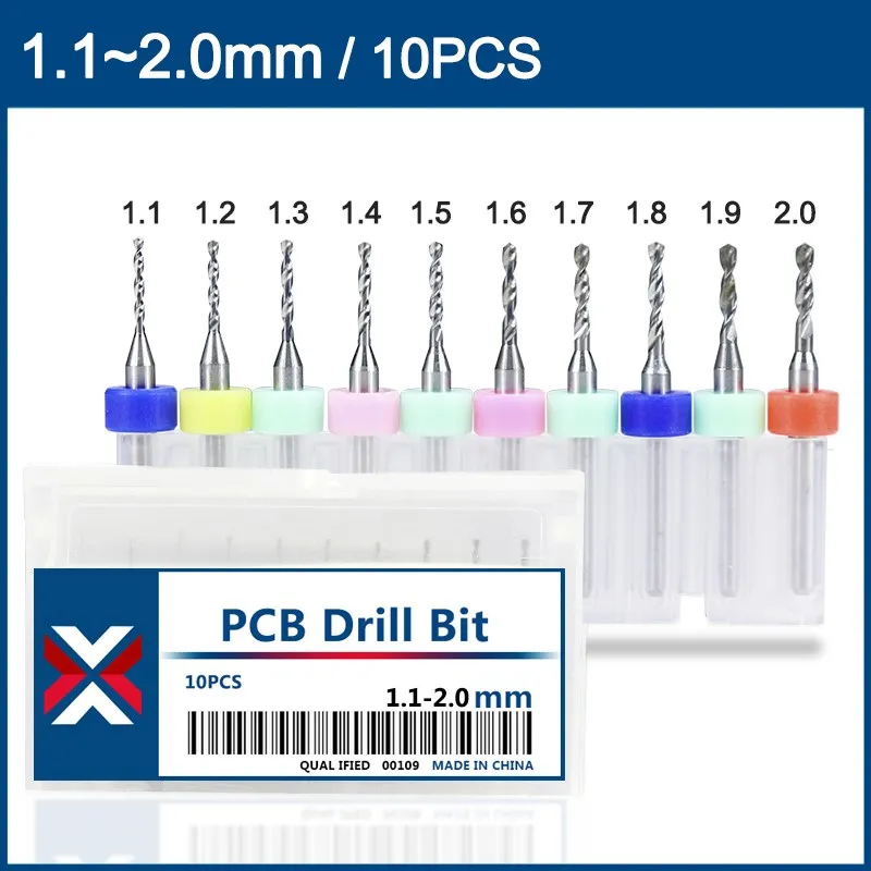 XCAN 10Pcs 1,1mm-2,0mm Import Carbide PCB Bohrer Print Circuit Board Mini CNC Bohren Bit set