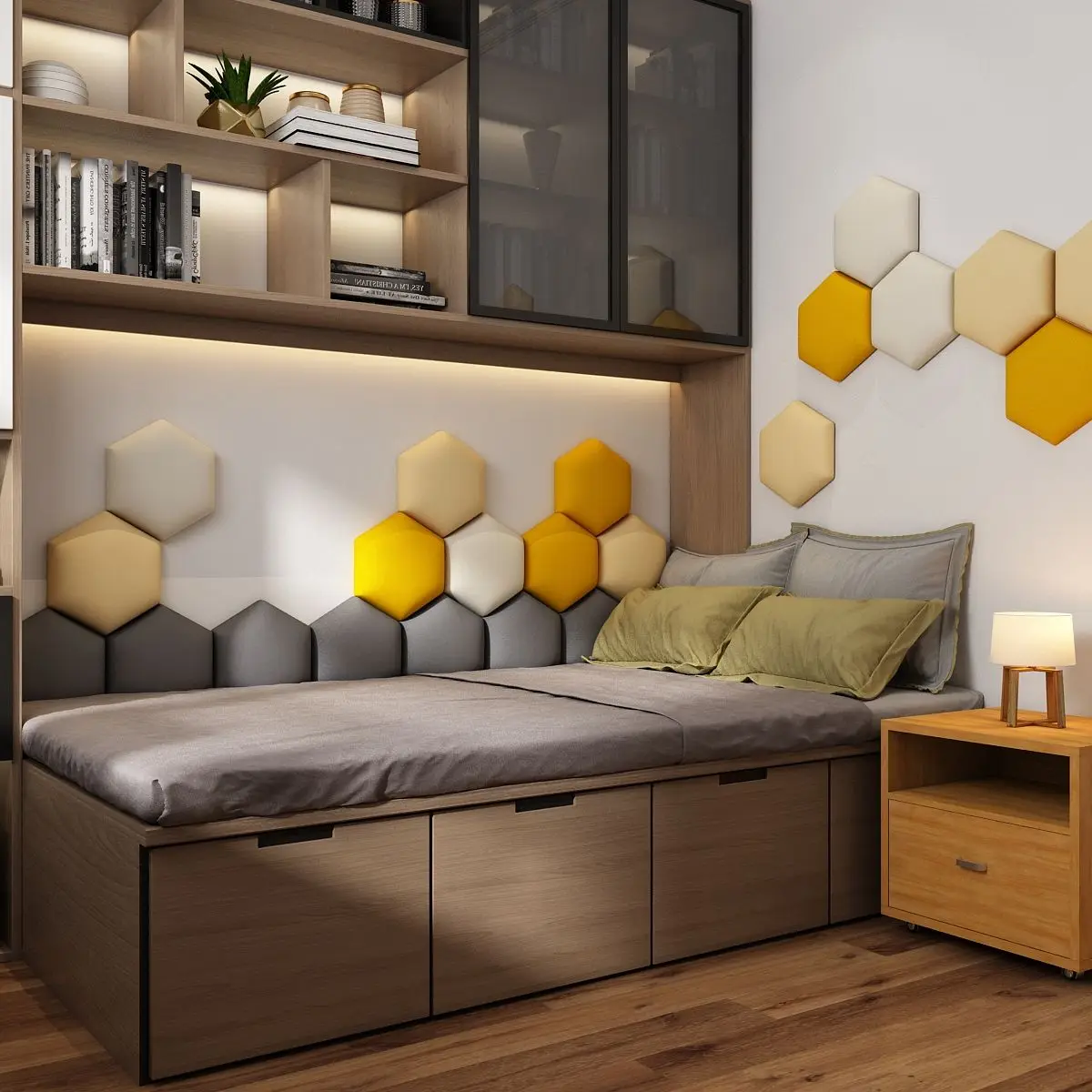 Multi-colour Hexagonal Headboard Bed Soft Bag Set 3D Wall Sticker Tatami Bed Headboards Wall Decor Aesthetic Home Decoration Art