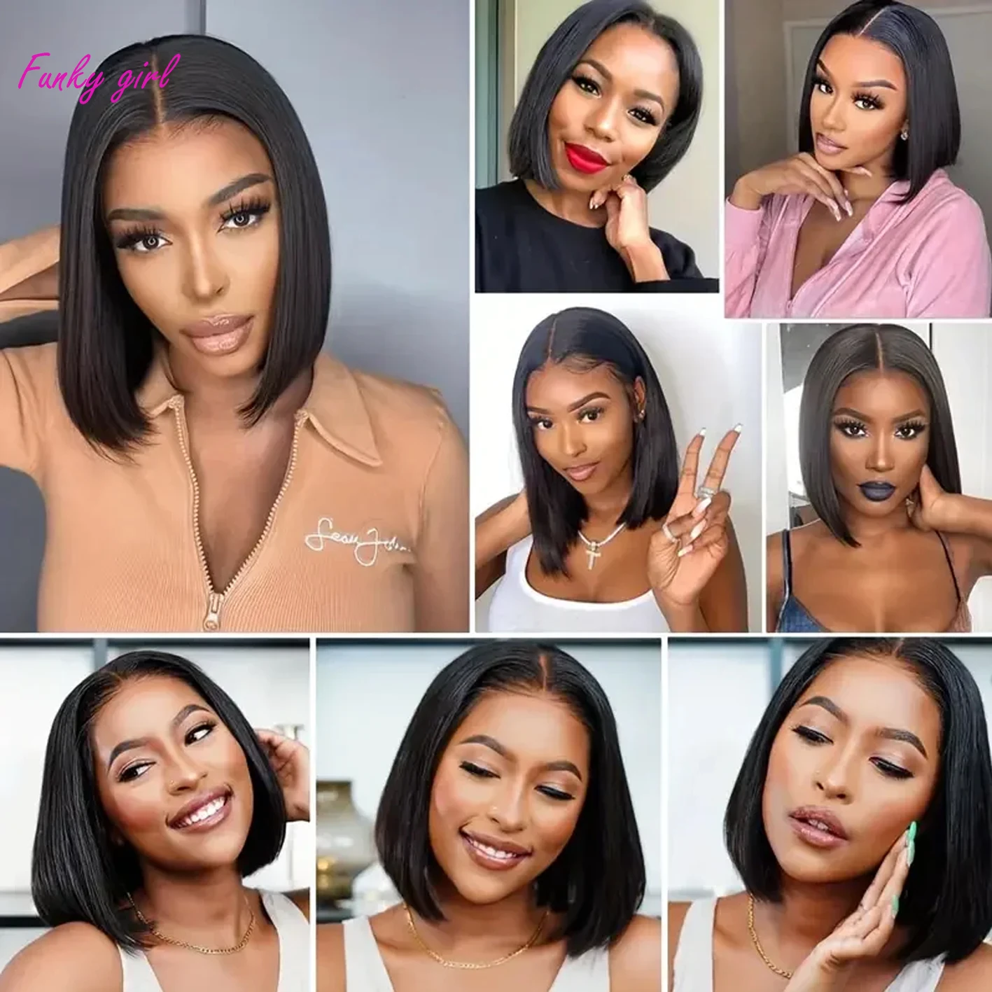 Perruque Bob Lace Closure Wig Naturelle Sans Colle, Cheveux Lisses, 4x4, Prêt à vitation, Transprent, Bon Marché, pour Femme