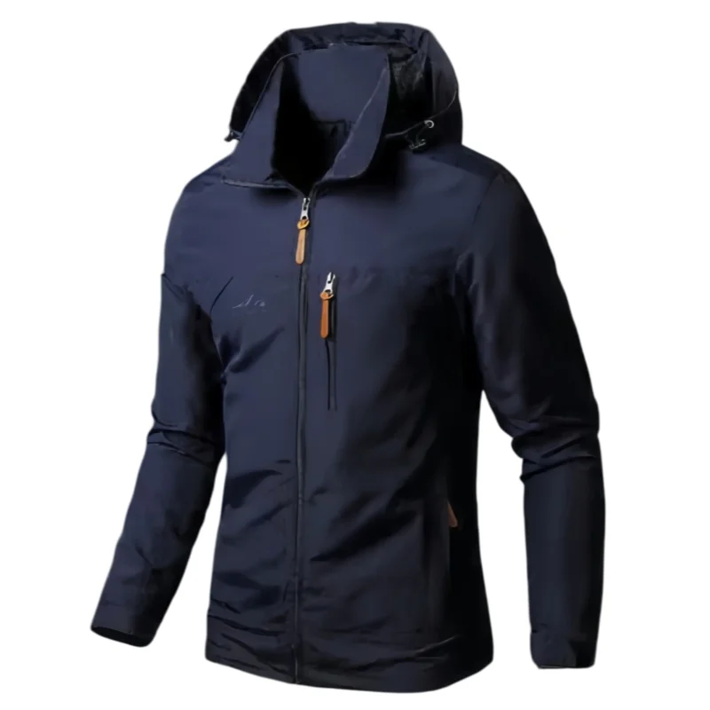 Men's Detachable Hooded Windbreaker Outdoor Windproof Jacket with Multiple Pockets Casual Hiking Coat
